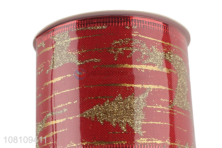 New arrival gold glitter wired polyester Christmas ribbon
