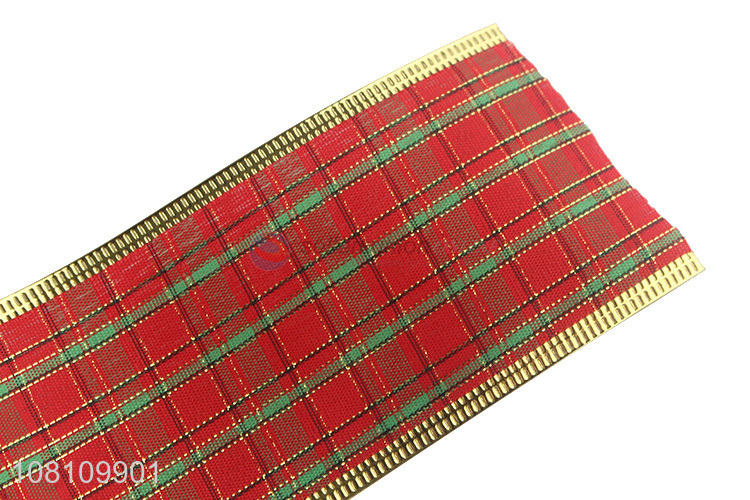 Wholesale wired Christmas plaid ribbon for Christmas tree decor