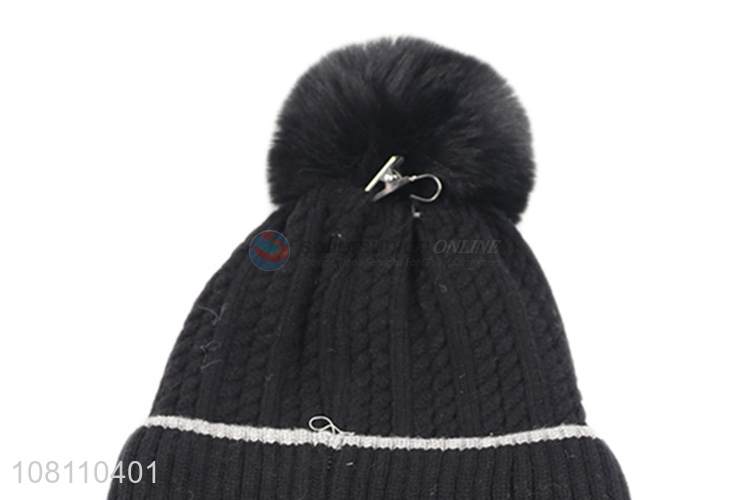 Best quality black children winter knit earmuffs hat