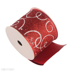 Good Price Wired Edge Christmas Ribbon Glitter Gift Bows Ribbons