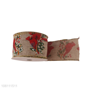 Custom Exquisite Printed Ribbon Wired Edge Christmas Ribbon Roll