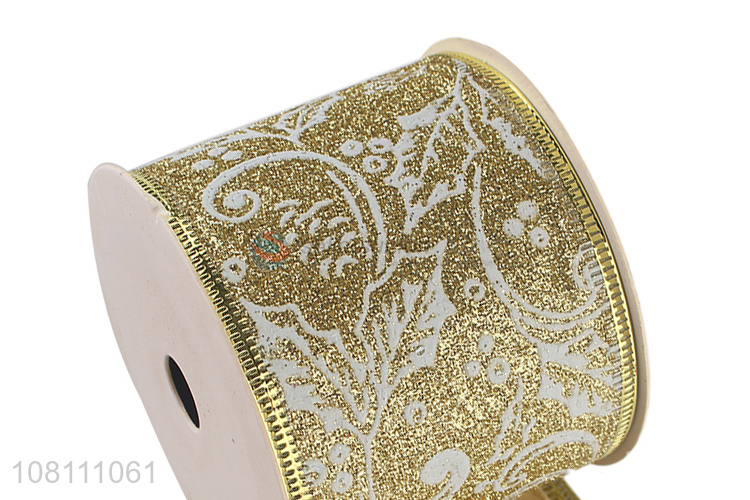Factory Wholesale Glitter Wired Edge Christmas Ribbon