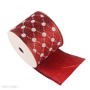 Popular Glitter Wired Edge Christmas Ribbon For DIY Art Craft