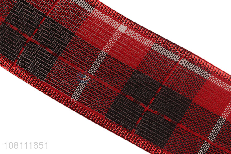 Latest Wired Edge Plaid Polyester Ribbons Fashion Christmas Ribbons