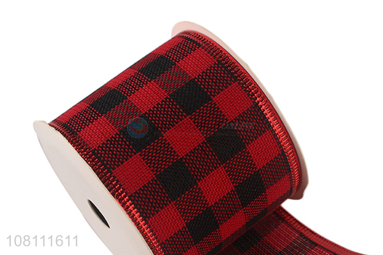 Low Price Wired Edge Plaid Ribbons Christmas Decorative Ribbon