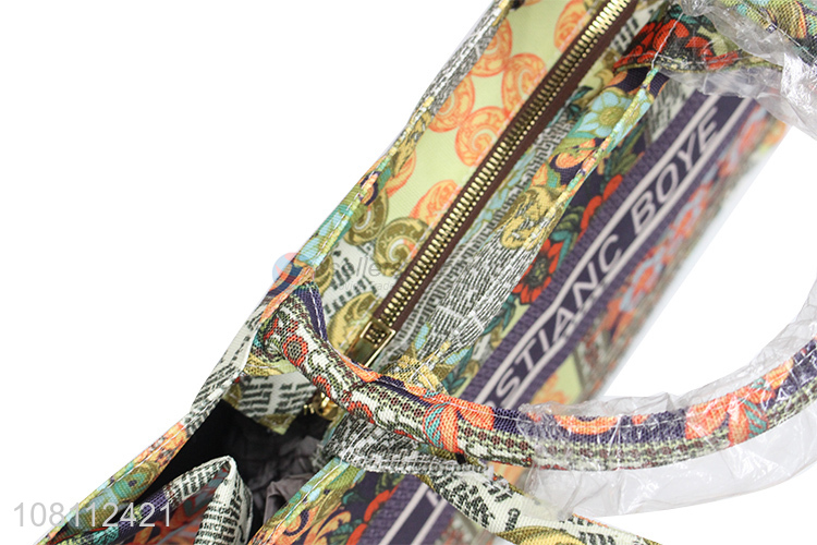 Hot selling delicate flower printed pvc tote bag shoulder bag