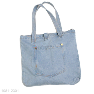 High quality large capacity denim fabric women tote shoulder bag