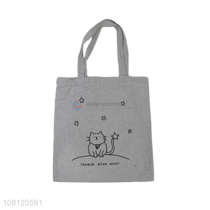 Good quality cartoon cat printed canvas shopping bag tote bag handbag