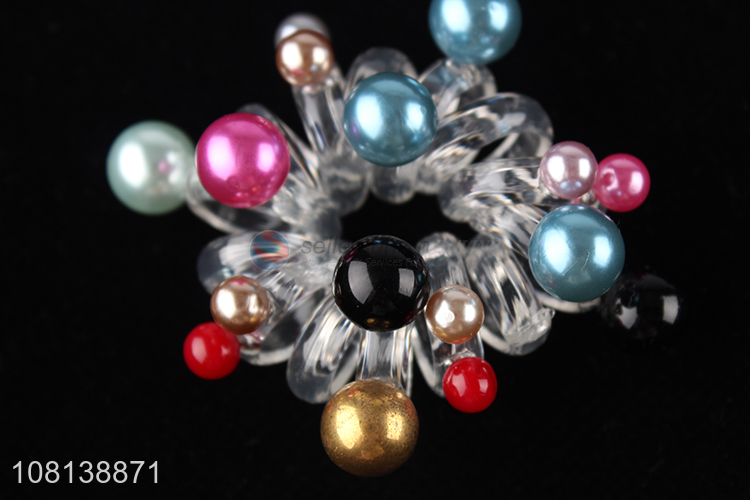Good quality colorful pearls coin hair ties ponytail holder