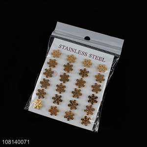 Most popular snowflakes shape golden ear studs for jewelry