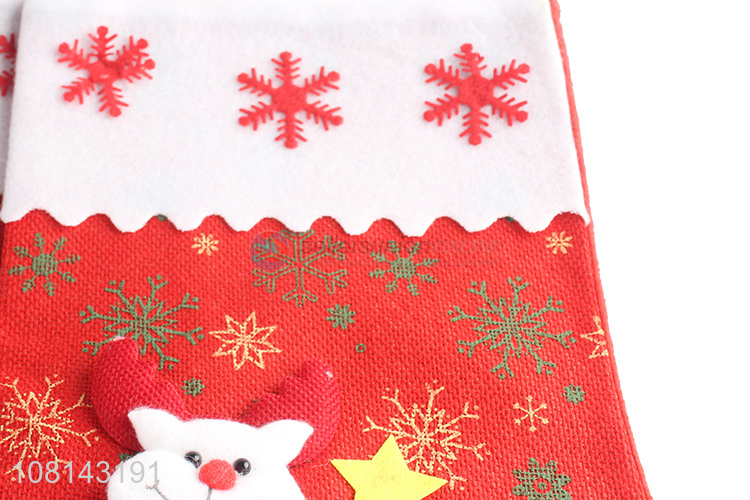 Wholesale linen cartoon Christmas stocking for family decoration