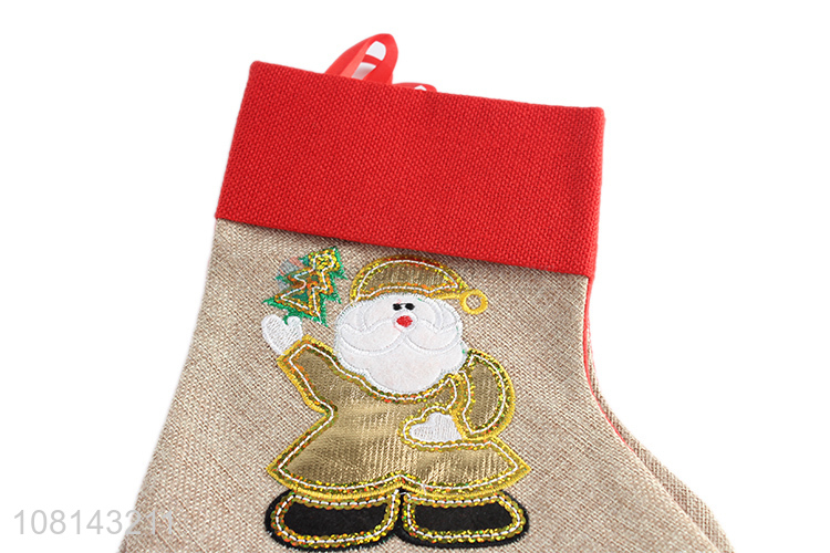 Hot sale linen embroidery Christmas stocking kids candy socks