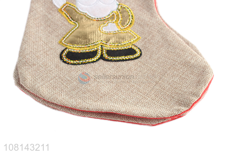 Hot sale linen embroidery Christmas stocking kids candy socks