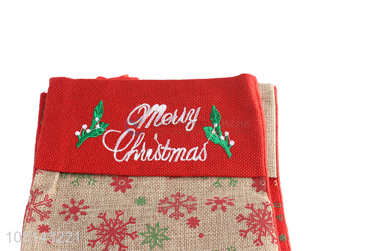Wholesale large linen embroidery Christmas stocking for gifts