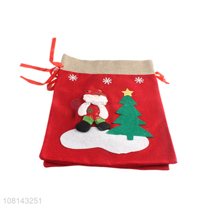 High quality Christmas drawstring gift bags cartoon linen bag