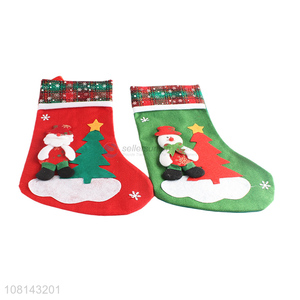 Factory price linen cartoon Christmas stocking for decoration