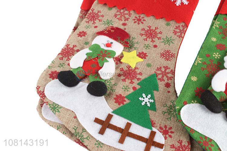 Wholesale linen cartoon Christmas stocking for family decoration