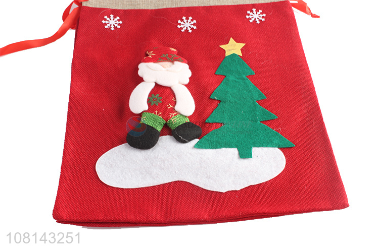 High quality Christmas drawstring gift bags cartoon linen bag