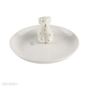 Cute Dog Design Ceramic Jewelry Plate Trinket Dish Holder