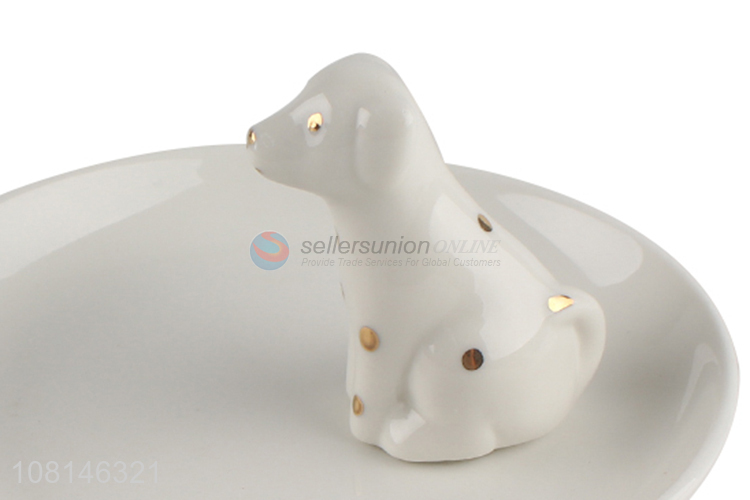 Cute Dog Design Ceramic Jewelry Plate Trinket Dish Holder