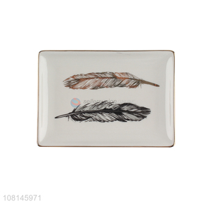 Promotional Feather Pattern Rectangle Ceramic Plate Dessert Dish