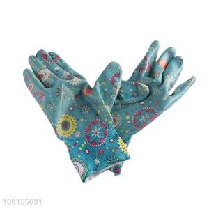 New arrival floral print nitrile coated gardening gloves