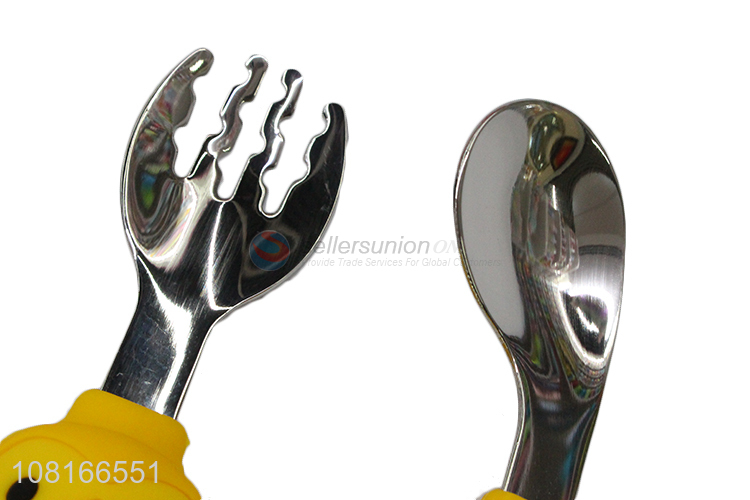 Good quality stainless steel baby spoon with silicone handle