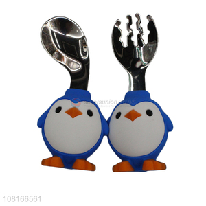 China factory cartoon penguin stainless steel baby spoon