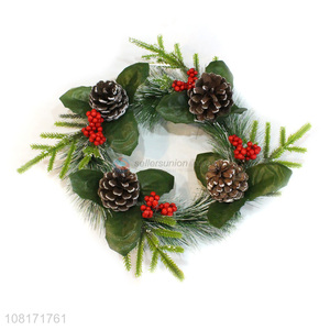 Hot sale artificial Christmas wreath with pinecones red berries