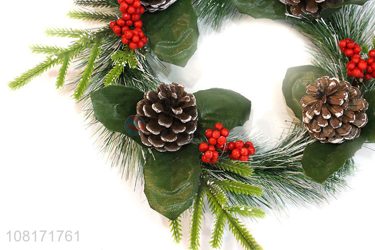 Hot sale artificial Christmas wreath with pinecones red berries