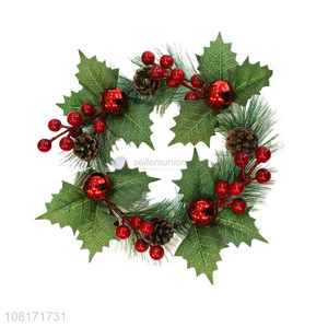 New arrival decorative artificial Christmas wreath with red berry