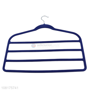 Good quality 4 tier multifunctional non-slip flocking pant hanger