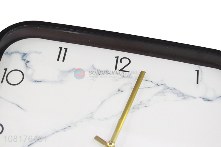 Hot sale decorative battery operated square marbling plastic wall clock