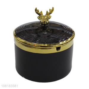 Wholesale black desktop ashtray office ceramic ashtray with lid