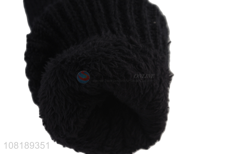 Simple design durable black polyester warm gloves for outdoor