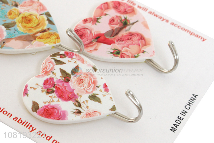 Best Sale Flower Pattern 3 Pieces Sticky Hooks Cheap Adhesive Hooks
