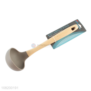 Good quality silicone soup spoon with wooden handle