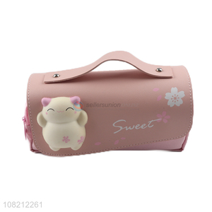 New products pink pu portable bag cartoon pencil bag