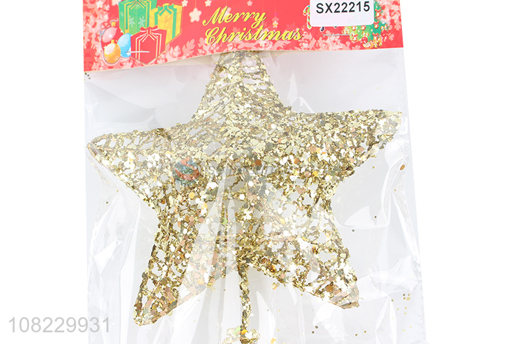 Low price sequin metal wire Christmas tree topper star ornaments