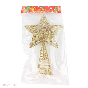 Wholesale Christmas treetop ornaments gold metal star with light