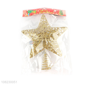 Wholesale golden glitter metal Christmas tree topper star with light