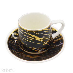 Hot selling decorative marble patterned ceramic tea cup and saucer set
