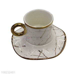 Wholesale luxury gold brim ceramic cup and saucer set wedding gift