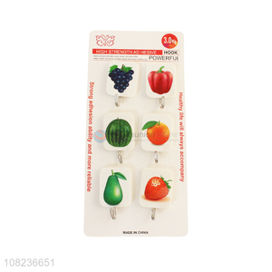 Wholesale 6 Pieces Fruit Pattern Sticky Hooks Wall Hook Set