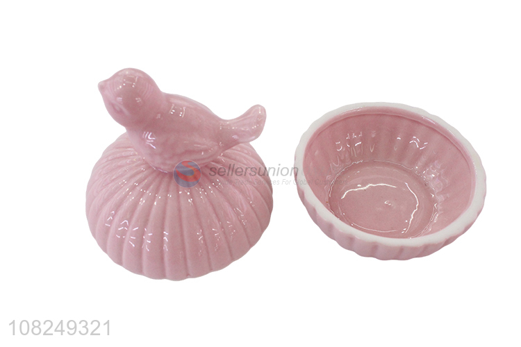 Yiwu wholesale multicolor ceramic jewelry box with birds-shaped lid