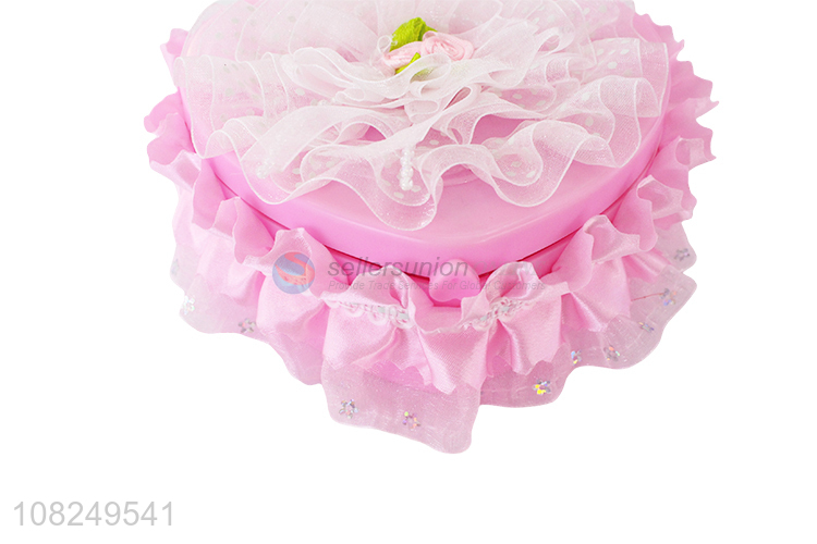 New style heart shape plastic jewelry box with lace decoration