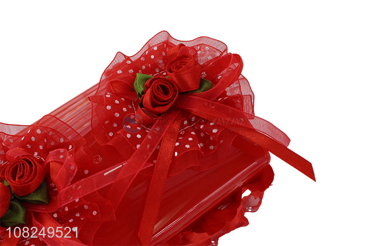 Best selling red plastic ring box jewelry box with flower decoration
