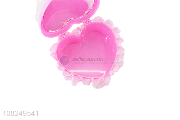 New style heart shape plastic jewelry box with lace decoration