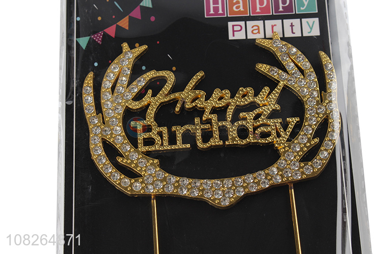 Yiwu market golden happy birthday cake topper for decoration