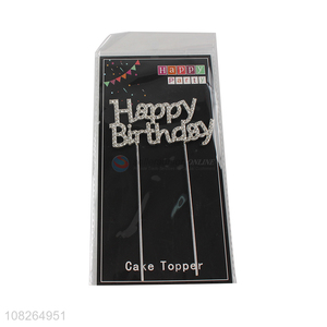 Yiwu factory silver happy birthday cake topper for sale